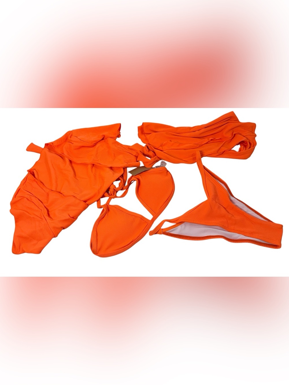 Women's Orange Bikini Set - Vibrant Triangle Top & Cheeky Bottom 4 piece